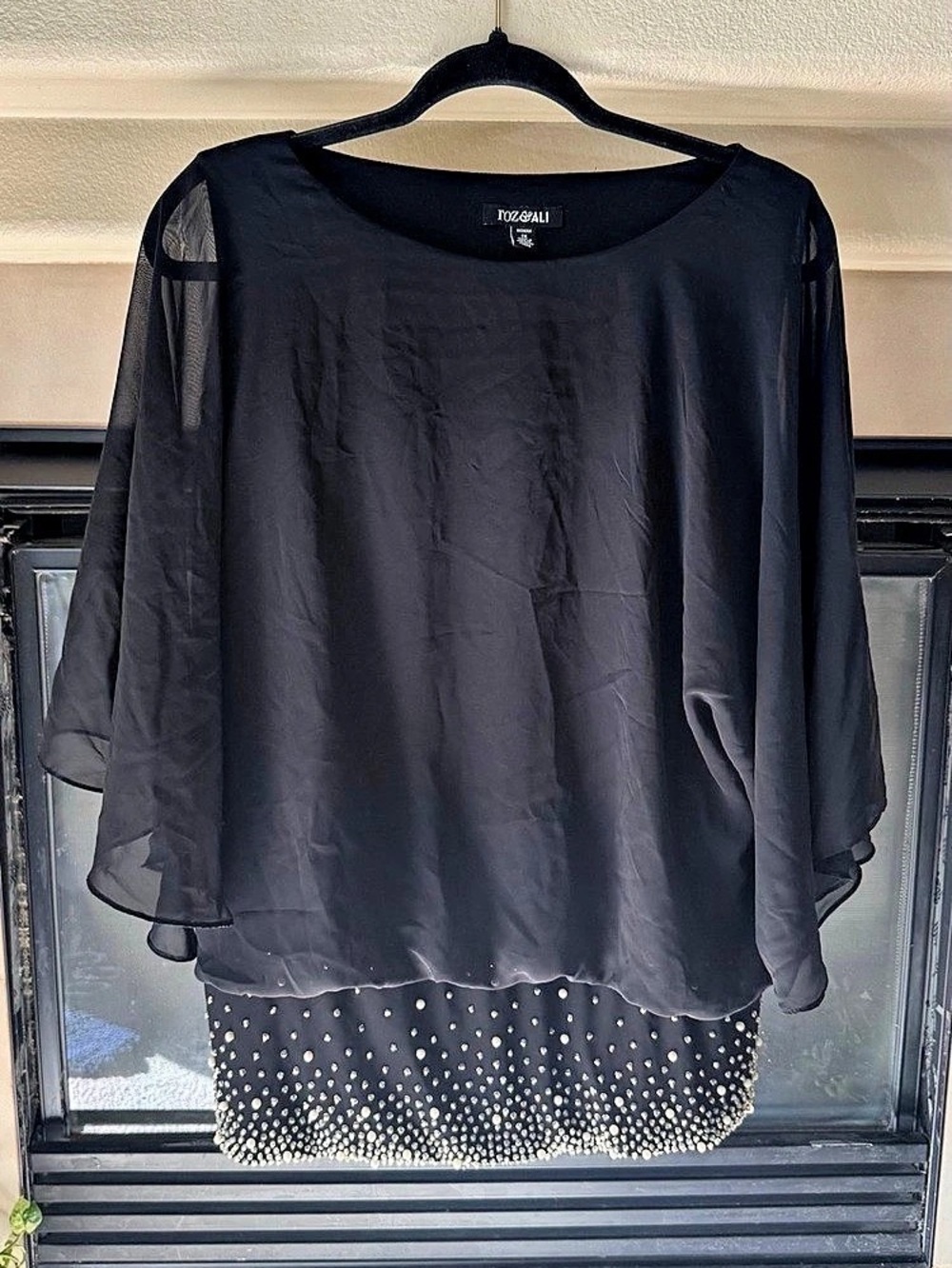 Roz & Ali Black Embellished Hem Blouse Size 1X